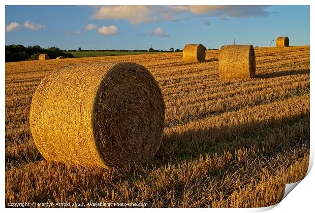 Golden Sunset over Haybales Print by Martyn Arnold