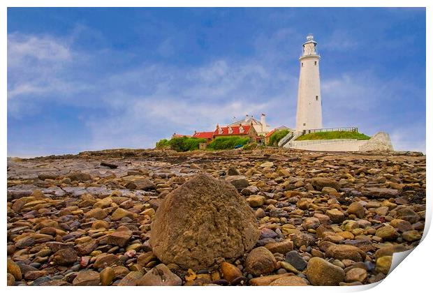 Whitley Bay Lighthouse on St. Mary's Island Print by Martyn Arnold
