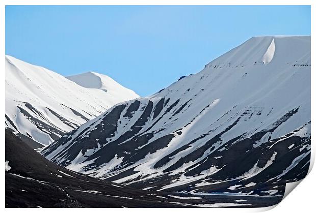 Snowy Mountain Landscape in Svalbard Print by Martyn Arnold