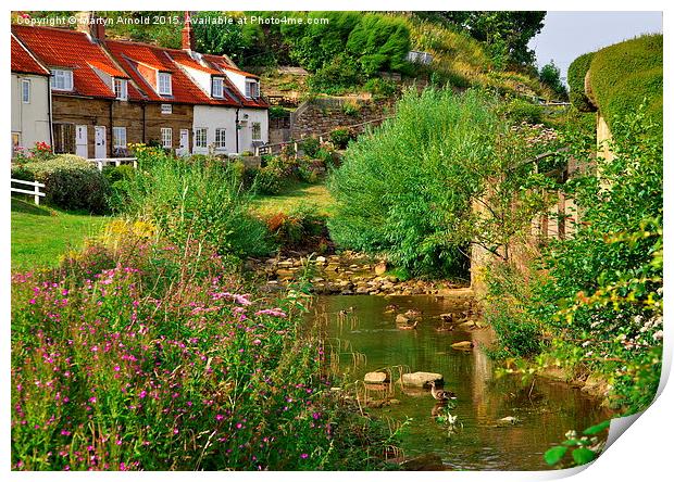  Sandsend Village Cottages and Stream Print by Martyn Arnold