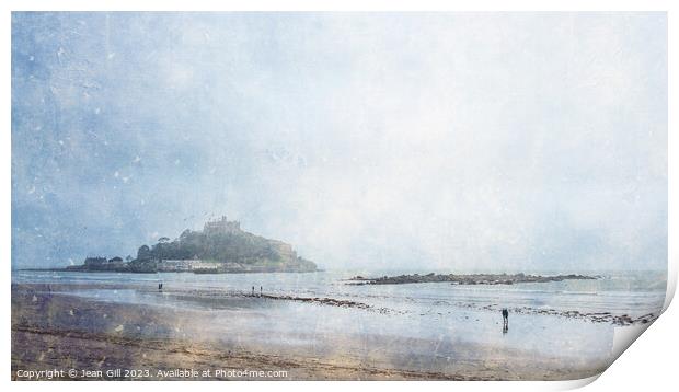 St Michael's Mount and Marazion Beach, Cornwall Print by Jean Gill