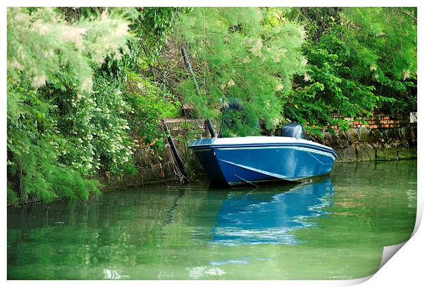 Motorboat on Canal Print by Jean Gill