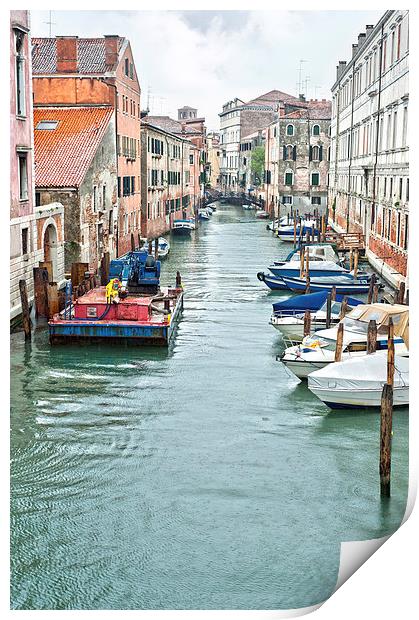 Canal Venice with motorboats Print by Jean Gill