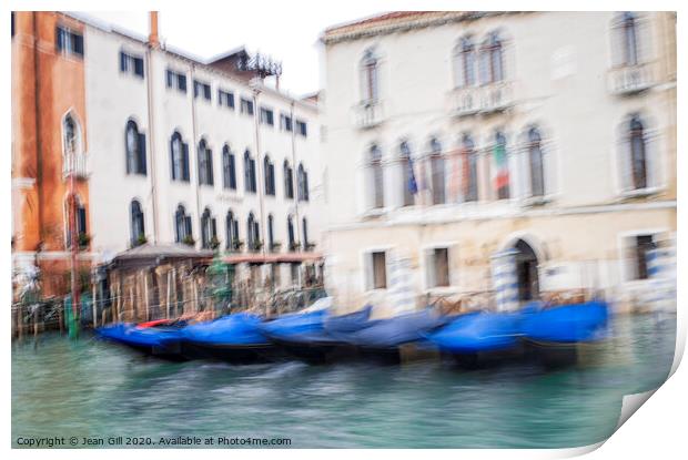 Gondolas and Venetian Palaces Print by Jean Gill