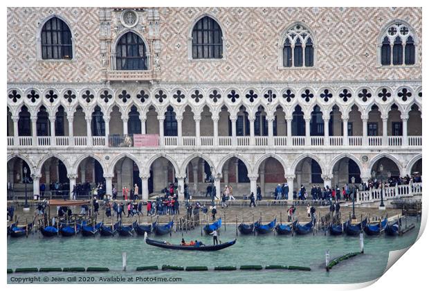 Gondolas moored by the Doge's Palace, Venice Print by Jean Gill