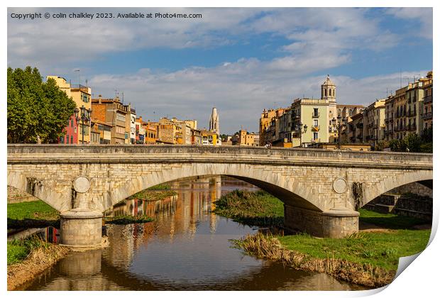 Serene Reflections: The Majestic Bridge of Girona Print by colin chalkley