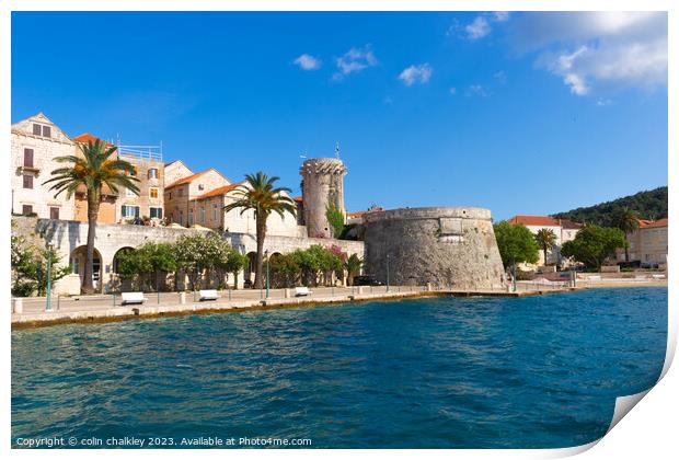 Seafront of Korcula Town, Croatia Print by colin chalkley