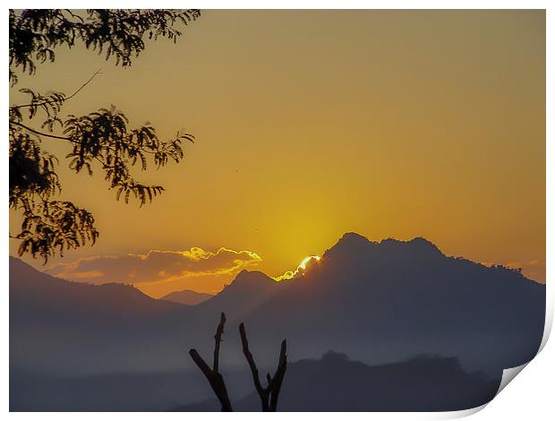 Laos Sunset Over the Mountain Print by colin chalkley