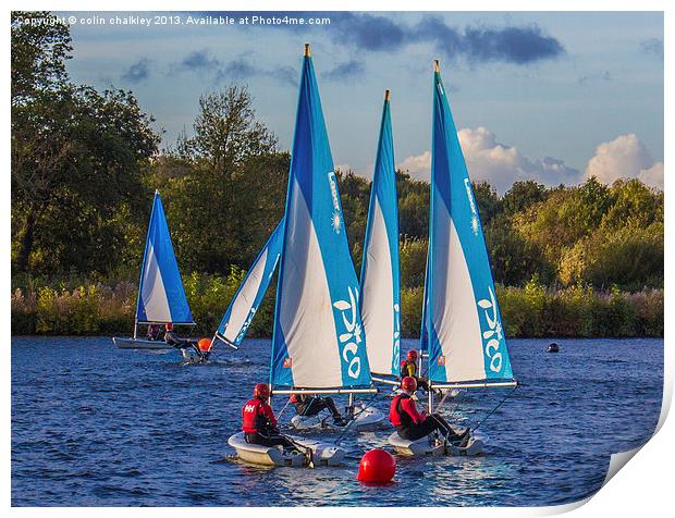 Dinghy Sailing at Dinton Pastures Print by colin chalkley