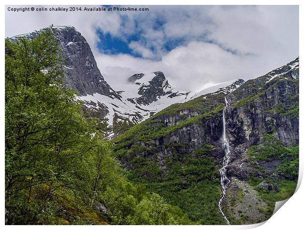 Norwegian Skyline and Waterfall Print by colin chalkley