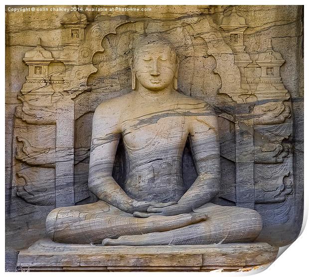 Stunning Rock Carving of Buddha Print by colin chalkley