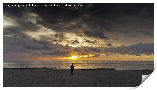 Walking On The Beach At Sunset Print by colin chalkley