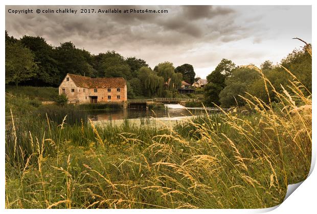 Sturminster Mill on a cloudy day Print by colin chalkley