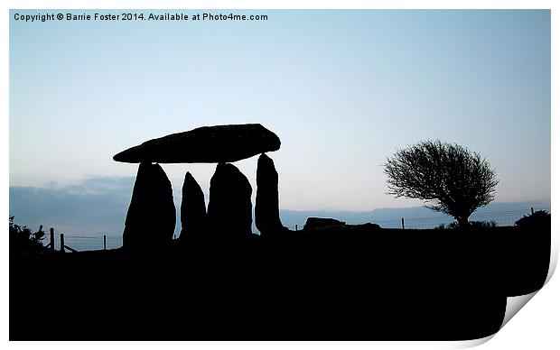 Pentre Ifan at Dawn Print by Barrie Foster