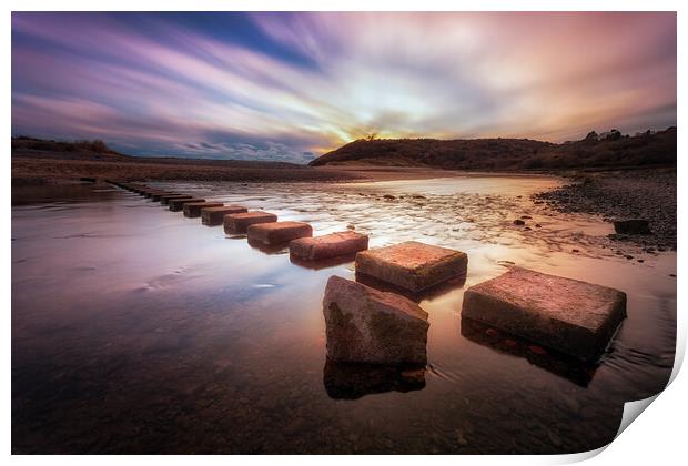Three Cliffs Bay stepping stones Print by Leighton Collins