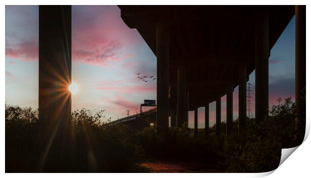 Sunset under the M4 motorway Print by Leighton Collins