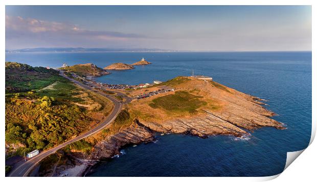 Mumbles lighthouse, Bracelet Bay and Limeslade Bay Print by Leighton Collins