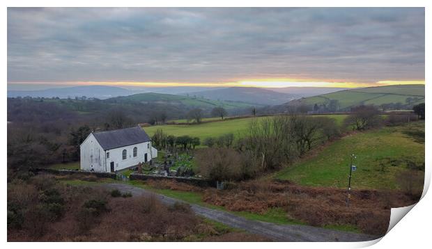 Gellionnen chapel by drone Print by Leighton Collins