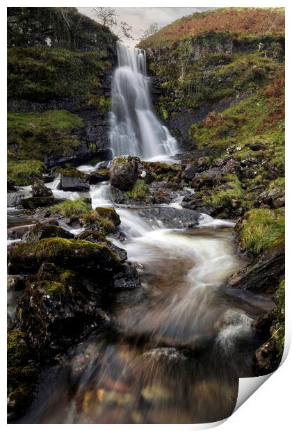 Rocky waterfall in the Brecon Beacons Print by Leighton Collins