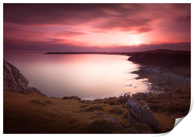 Pennard cliffs and Oxwich Bay Print by Leighton Collins