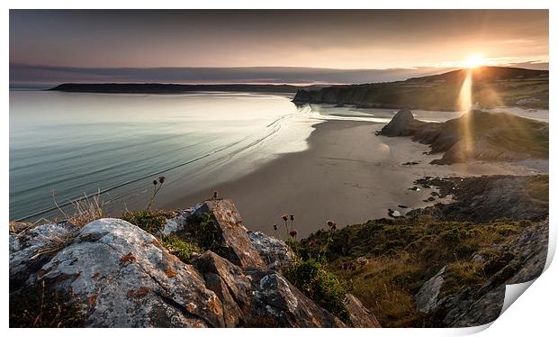  Sunset at Three Cliffs Bay Swansea Print by Leighton Collins