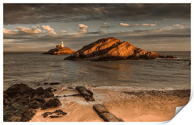  Sunset on Mumbles lighthouse Swansea Print by Leighton Collins