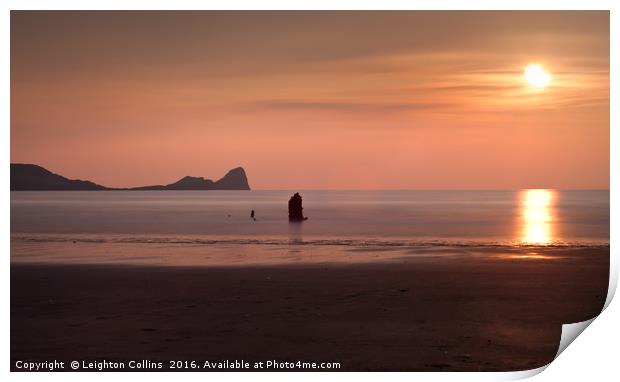 Pastel Sunset at Rhossili Bay Print by Leighton Collins