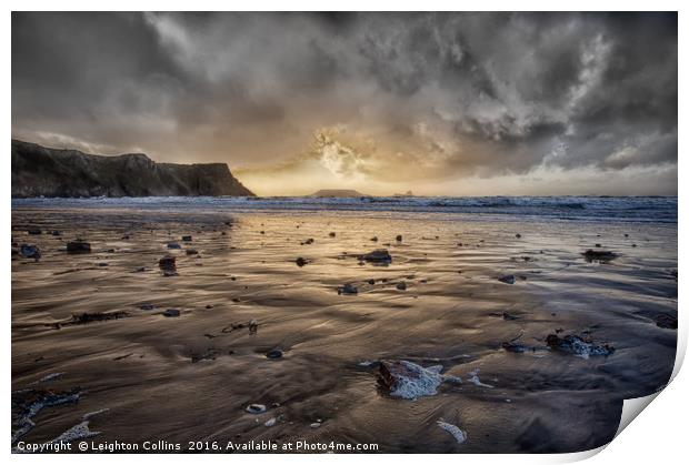 Thunder at Rhossili Bay Print by Leighton Collins