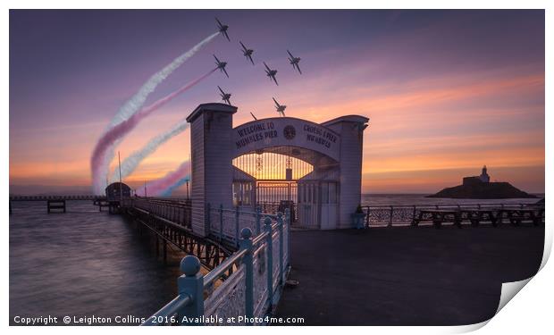 Red Arrows over Mumbles Pier. Print by Leighton Collins