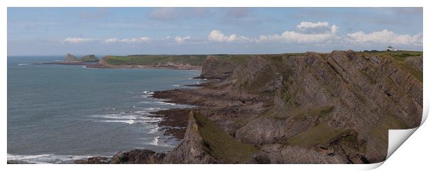 Panorama of Worms Head and The Knave Print by Leighton Collins