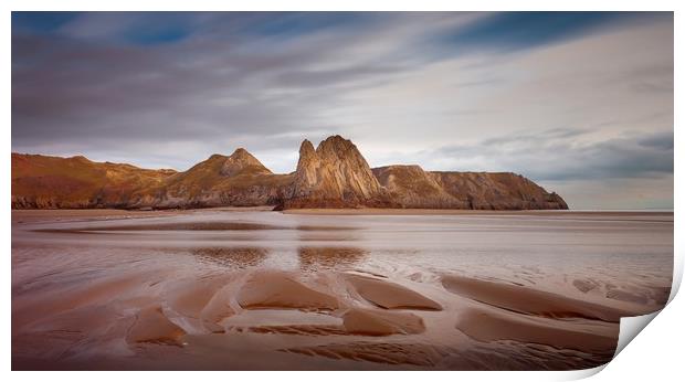 Sand ridges on Three Cliffs Bay Print by Leighton Collins