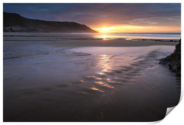 Caswell Bay beach stream Print by Leighton Collins