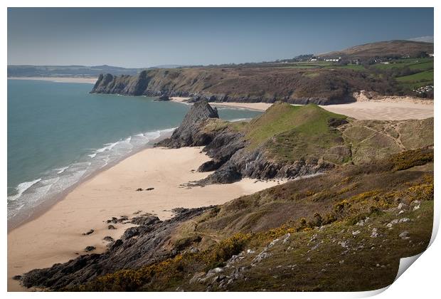 Pobbles Bay and Three Cliffs Print by Leighton Collins