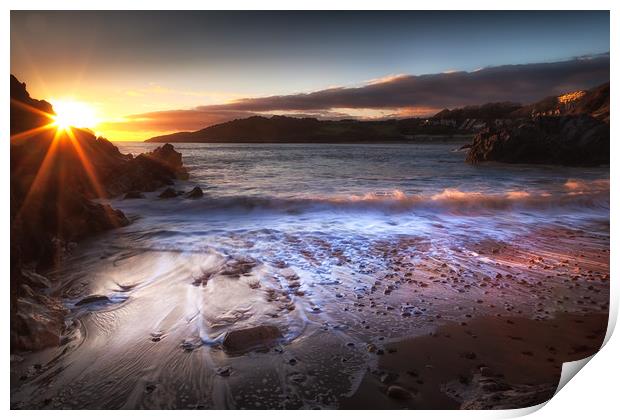 Sunset at Rotherslade Bay Print by Leighton Collins