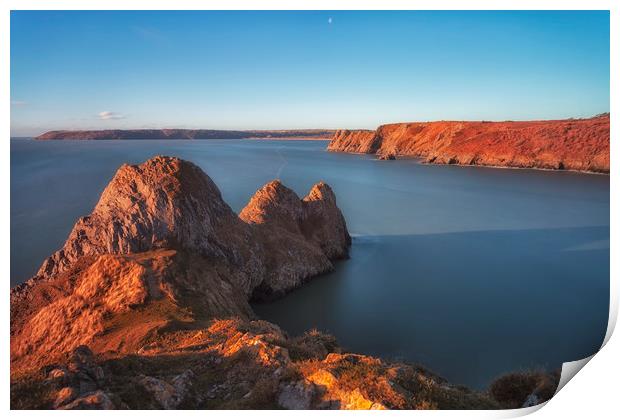 Rugged Three Cliffs Bay and the Great Tor Print by Leighton Collins
