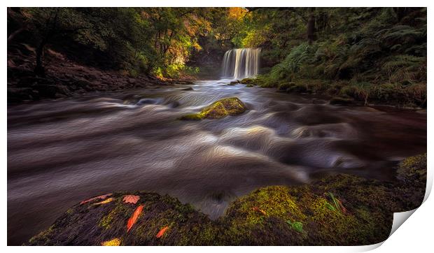 Sgwd yr Eira Waterfall with oil effect Print by Leighton Collins