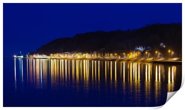 Evening at Mumbles village with oil effect Print by Leighton Collins