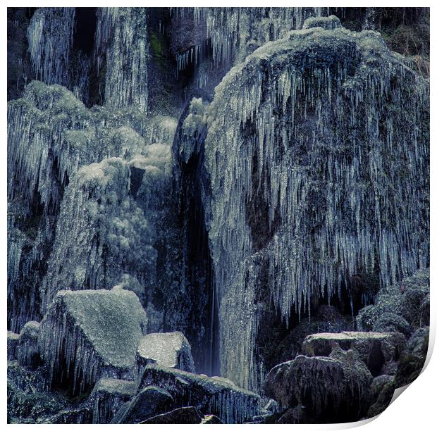 Frozen rocks and icicles Print by Leighton Collins