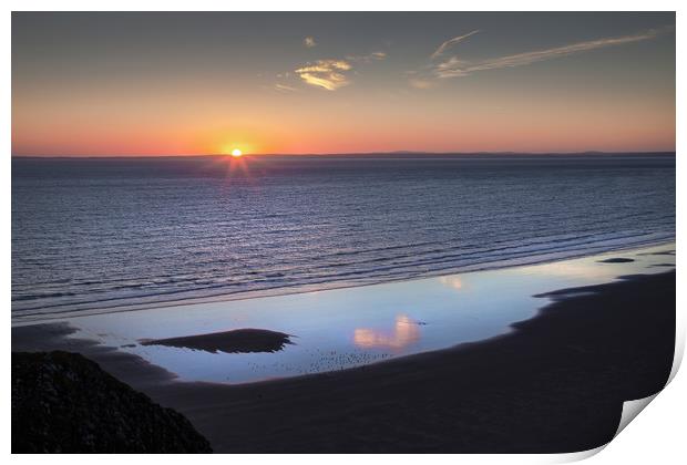 Rhossili Solstice sunset 2018 Print by Leighton Collins