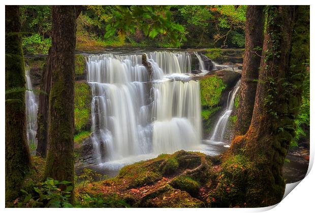 Autumn at Sgwd y Pannwr waterfall Print by Leighton Collins