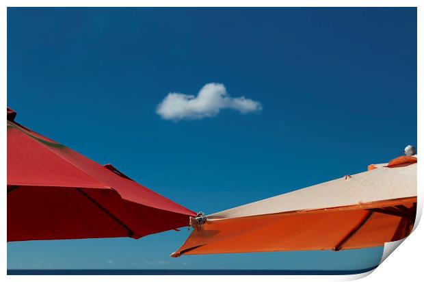 A solo cloud and parasols Print by Leighton Collins