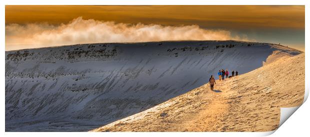 Winter walkers on Penyfan Print by Leighton Collins