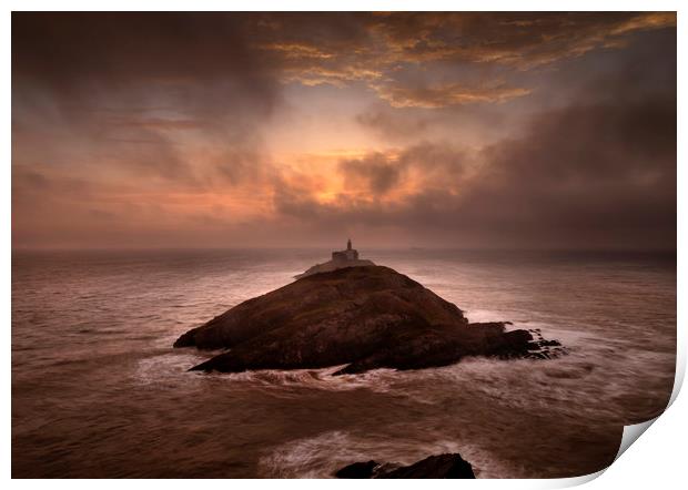 Mumbles lighthouse at daybreak Print by Leighton Collins