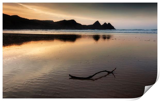Three Cliffs Bay reflection Print by Leighton Collins