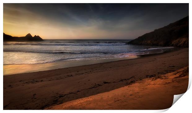 Early morning at Three Cliffs Bay Print by Leighton Collins