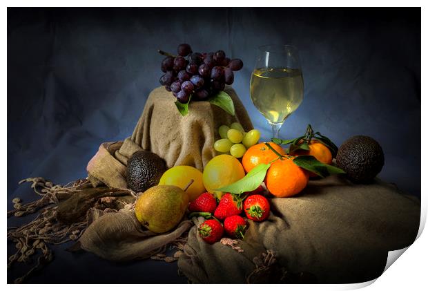 A mixture of fruit and a glass of wine Print by Leighton Collins