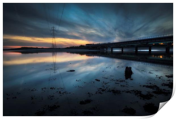 Loughor estuary rail bridge Print by Leighton Collins