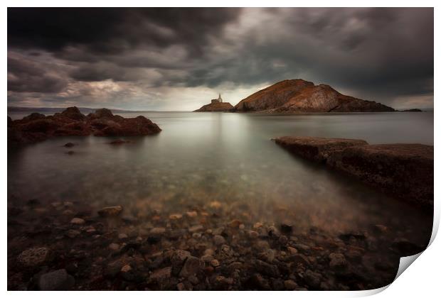 Rough weather over Mumbles lighthouse Print by Leighton Collins