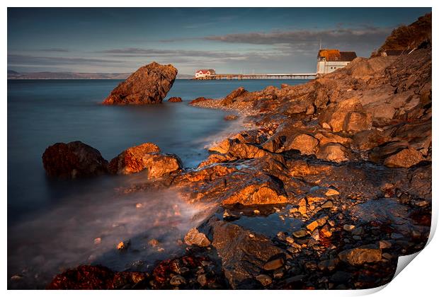 Dusk at Knab rock in Mumbles Print by Leighton Collins