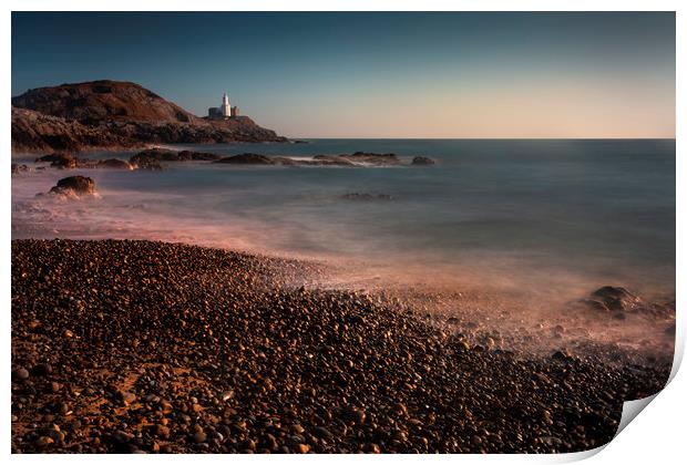 Calm sea on Bracelet Bay Print by Leighton Collins